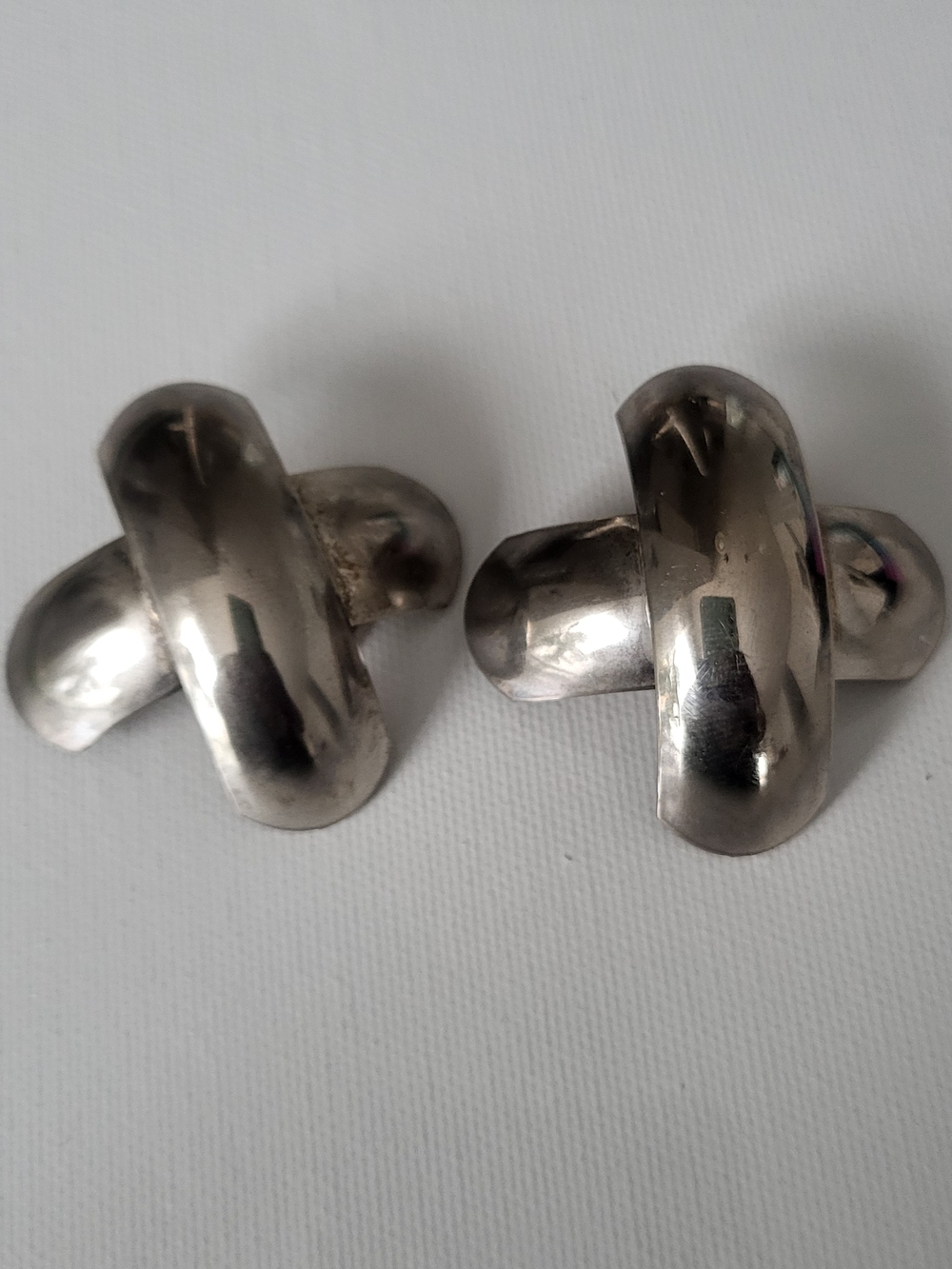 Vintage Bold  Brutalist Chunky Silvertone Clip Earrings